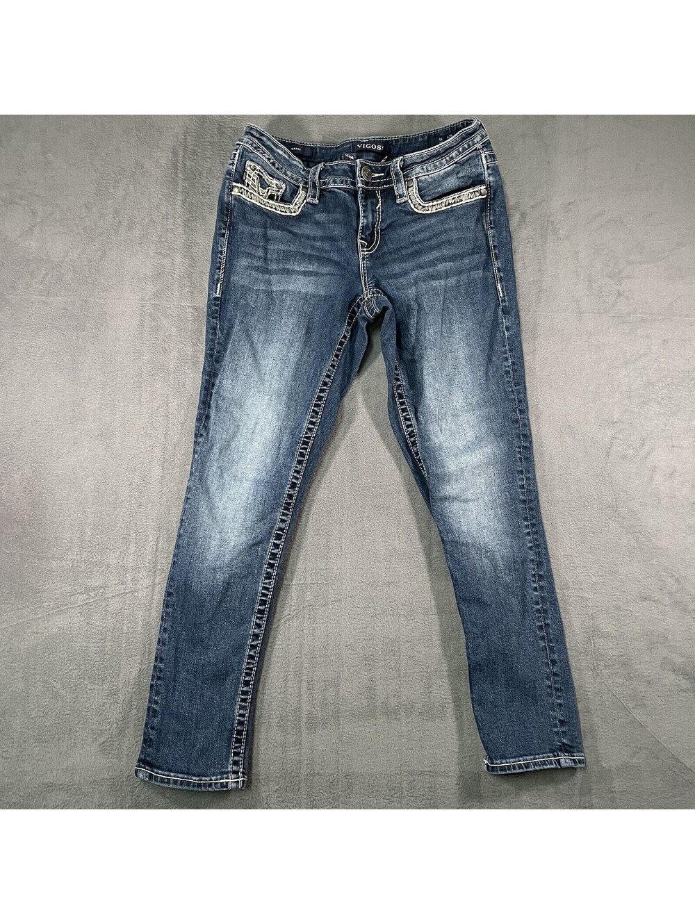 Vigoss Jeans Medium Wash Women’s S4 L25 Capri Embroidered Pocket Denim